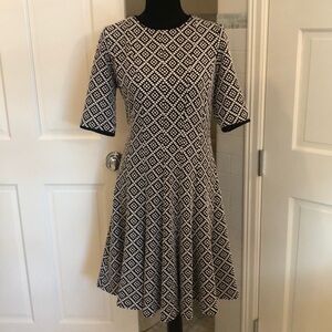 Julian Taylor black/white fit and flare dress, size 12.
